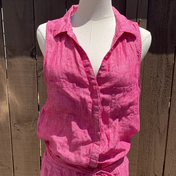 Joie Toinette Linen Pink Chambray Sleeveless Romper - Picture 6 of 16